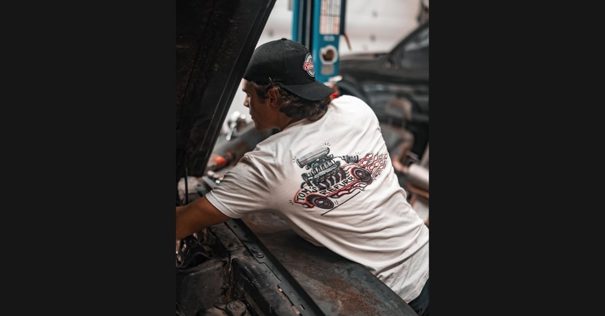 2025 Tom Stauffer working on a car