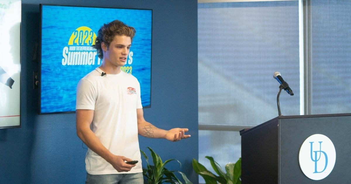 Tom Stauffer pitching at 2023 Summer Founders Demo Day
