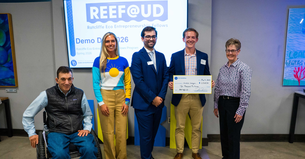 2026 REEF@UD Demo Day First Place Austin Morgan with Judges